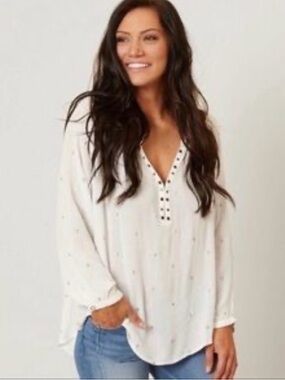 Angie Ivory V-Neck Studded Peasant Tunic